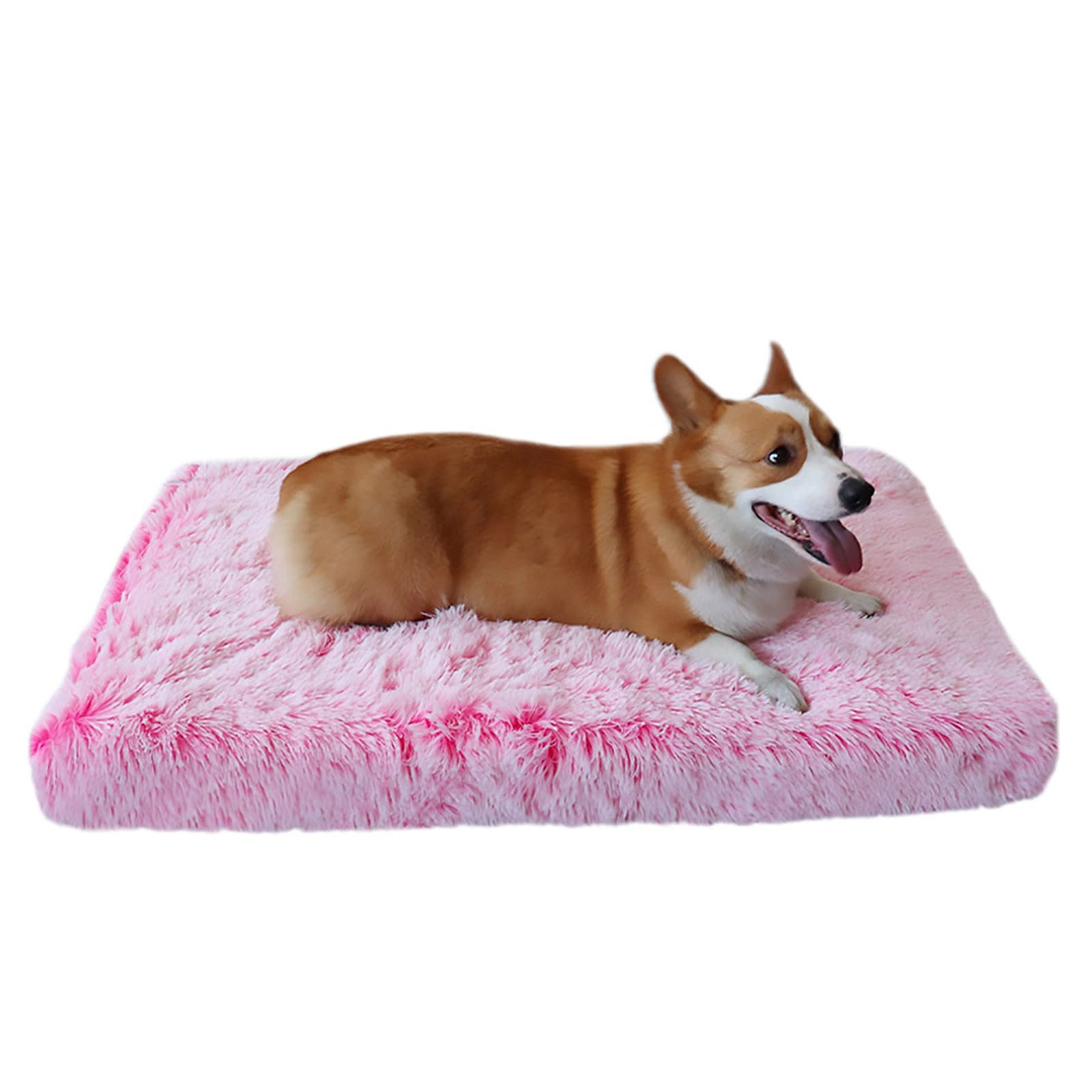 pawstrip Soft Dog Bed Plush Square Cat Dog Cushion, Removable and Washable Memory Foam Pad for Cage Kennel, Non-Slip Bottom Pet Mat for Crate (Pink)