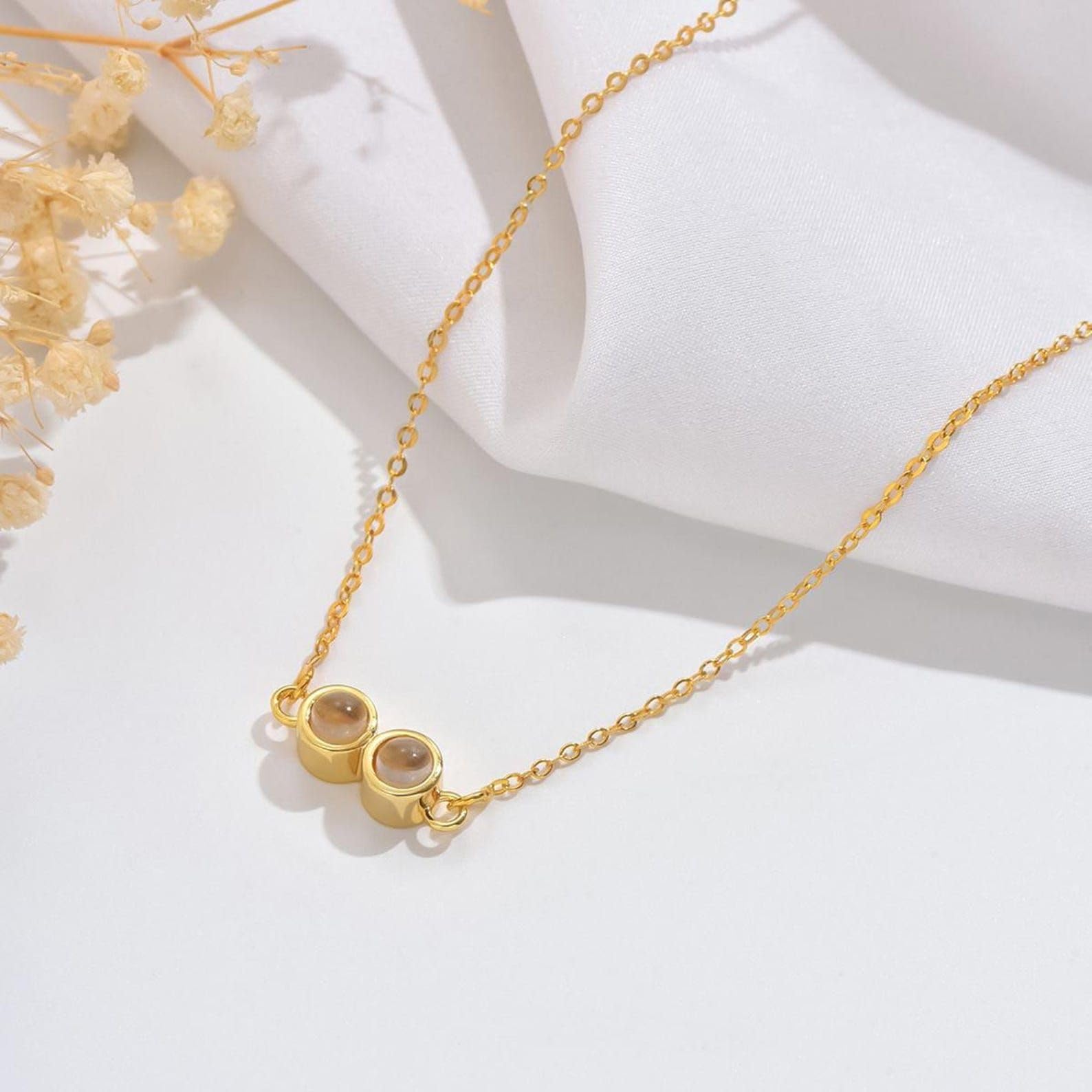 Collana di proiezione della foto del doppio girone argento sterling 925 Collana di proiezione con foto Collane Compleanno Festa della mamma fatta a mano