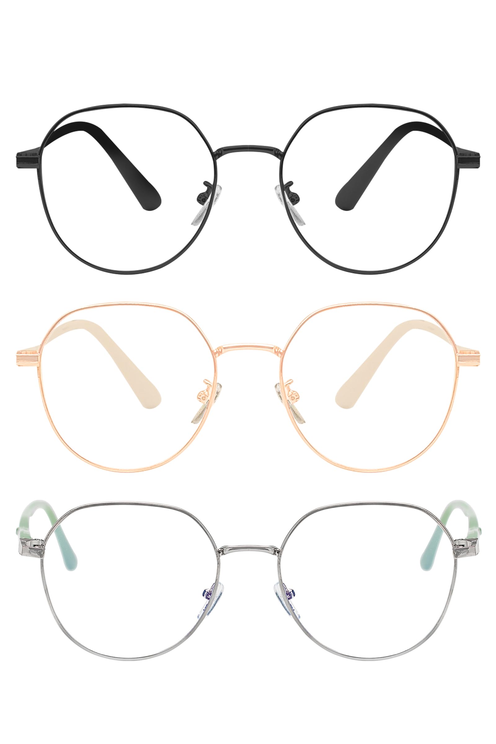 PEYEOISD 3PCS Fashion Round Reading Glasses 1.0 for Men&Women, Super Light Anti Blue Light Readers, Classic Retro Oval Eyewear