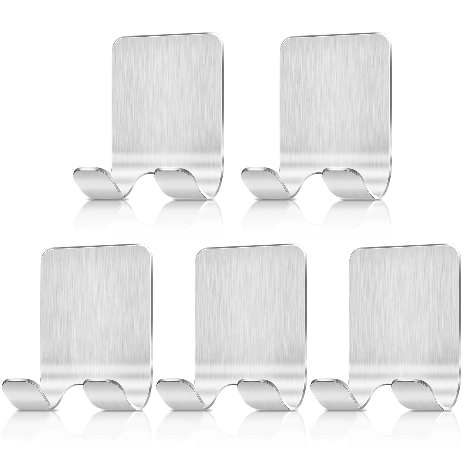 Bolatus Silver 5Pcs Razor Holder, Multi-Purpose Hook Self-Adhesive Stainless Steel Waterproof Bathroom Shaver Holder For Shower Shaving Razor Plug Keys Kitchen Utensils Towel Robe