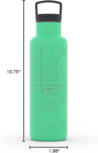 Miniatura 523 de Well Told Botella de agua aislada con mapa Chicago Illinois, grabado de acero inoxidable (21 onzas, gris muelle) botella aislada de mapa