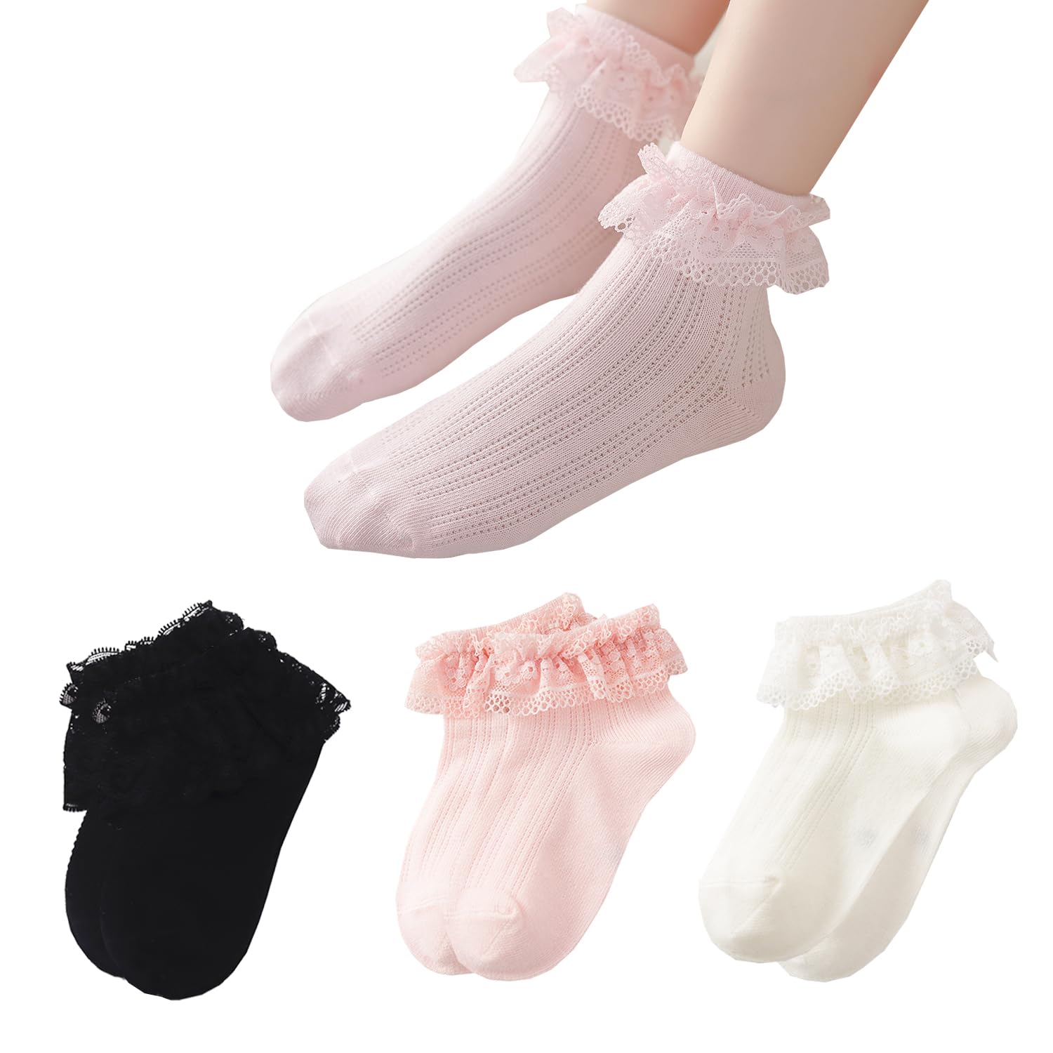 Calcetines de vestir con volantes y ojales para niñas y niñas pequeñas