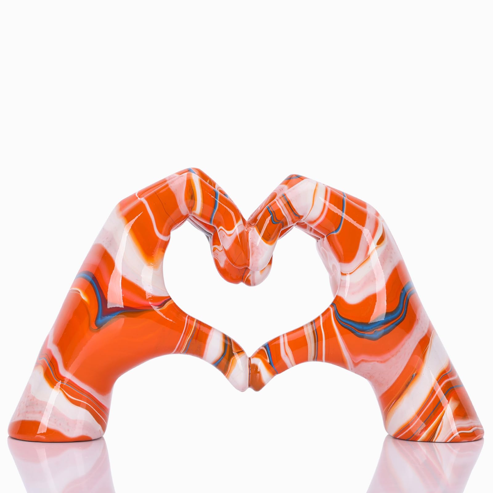 DOVDOV Colourful Hand Heart Decoration, Hand and Heart Statue, Love Finger Sculpture Wedding Decoration, Orange Resin, Modern, Tabletop, 9.8"L x 3.1"W x 5.9"H