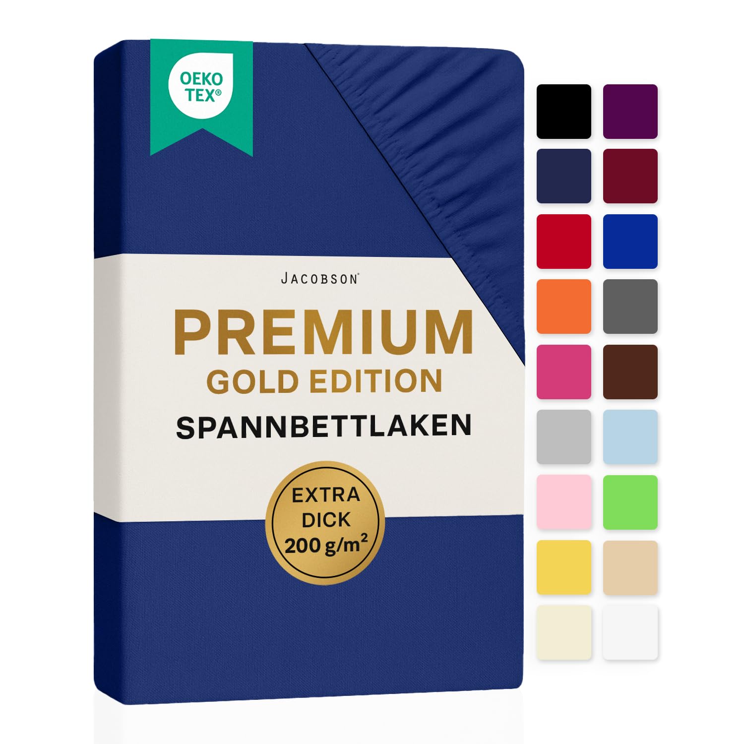 Jacobson Premium Spannbettlaken 200 g/m² Jersey Baumwolle mit Elasthan (120x200-130x200 cm, Royal Blau) 120x200 - 130x200 cm Royal Blau