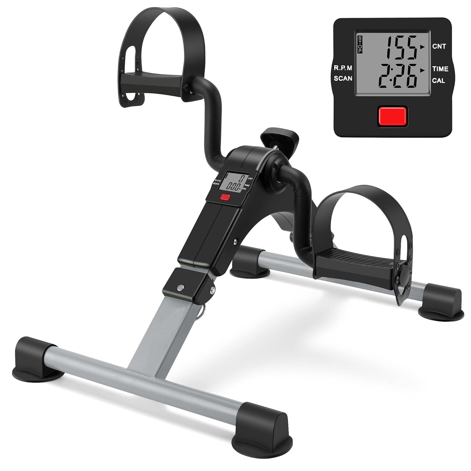 HELLYPO Folding Pedal Mini Portable Arm Leg Under Desk Bike, Foot, Hand Cycle, Peddler Exercise Machine for Elderly Men Women , Black / Grey-image-6
