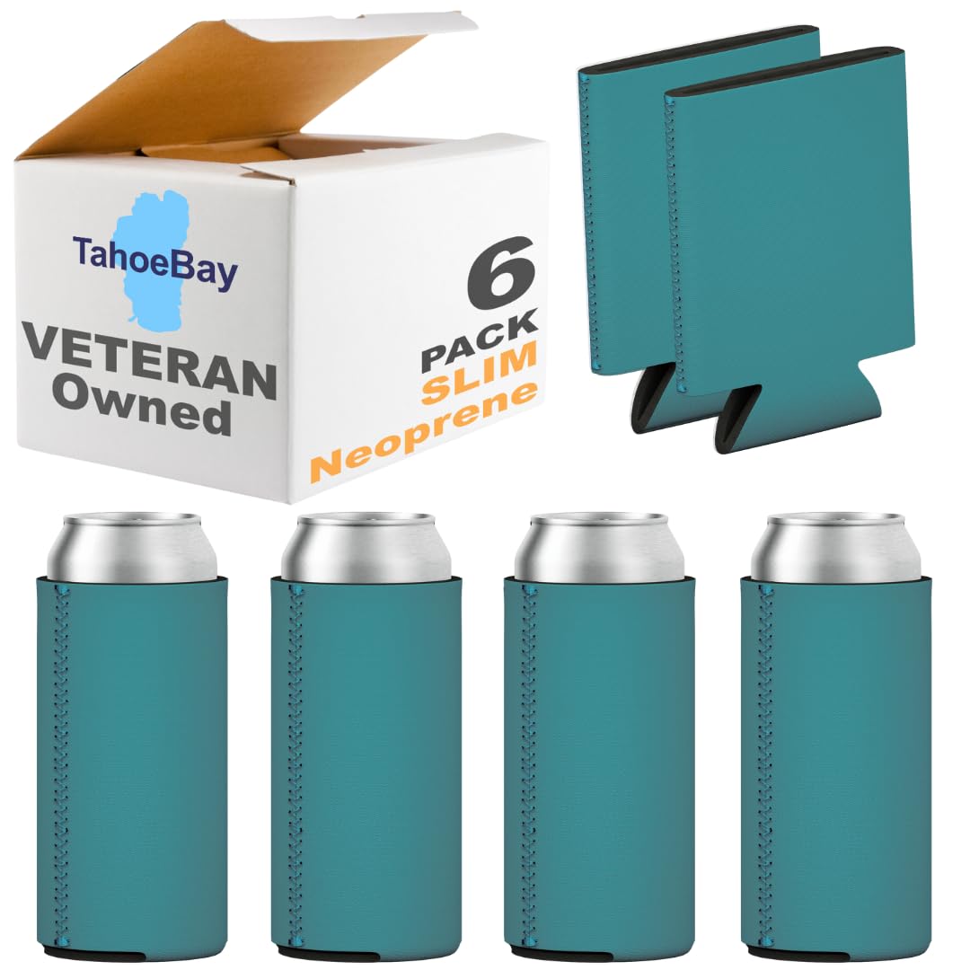 TahoeBay Slim Can Coolers - Blank Neoprene Beer Sleeves (Teal)