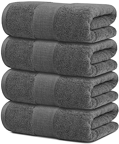 White Classic Resort Collection Soft Bath Towels | 28X55 Luxury Hotel Plush & Absorbent Cotton Bath Towel Large [4 Pack, Smoke Grey] #TOP7