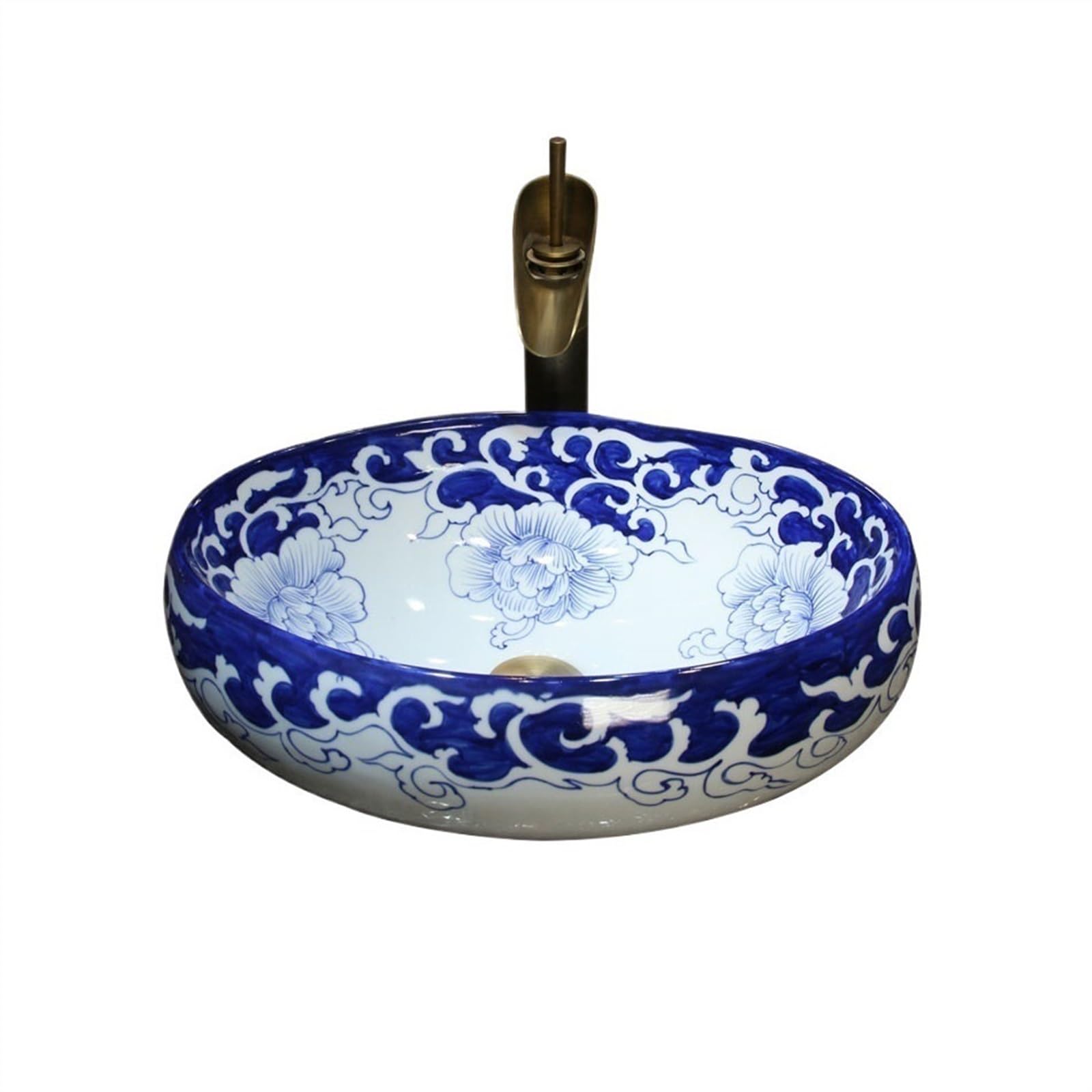 WOTZOV Vessel Sink Celadon Countertop Basin Hand-Painted Bathroom Sink Washbasin Household Bathroom Retro Washbasin With Accessories Bathroom Vessel Sink,