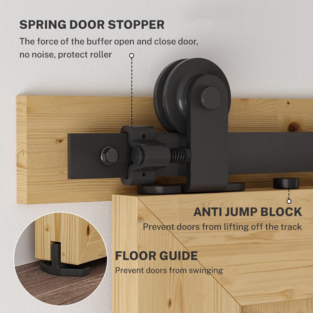 TSMST 7FT/213CM Binario per Porta Scorrevole, Nero e Rustico Kit Accessori