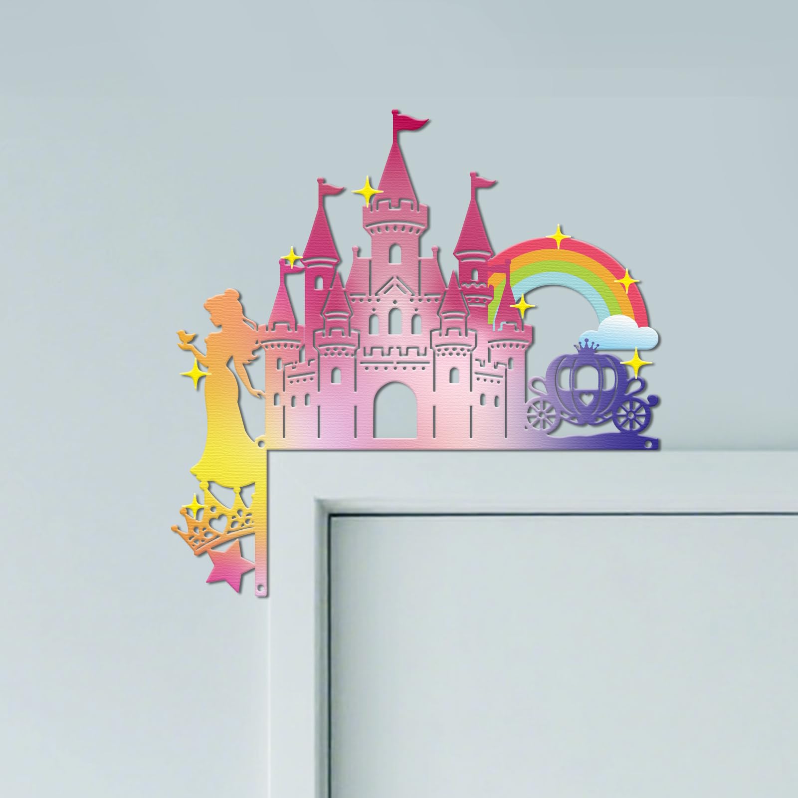 CUTHOLLOW Princess Castle Metal Door Frame Decoration - 25x25cm Adorable Funny Theme Door Topper Window Corner Wall Art Decor for Home Bathroom Bedroom Office