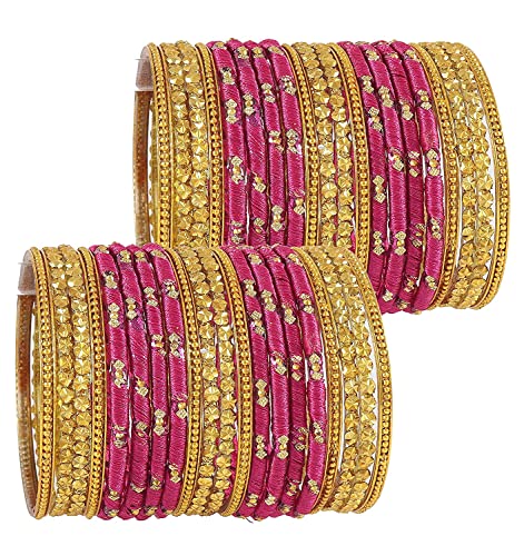 Image of NMII Acrylic (Plastic) With Silk Thread & Beads Studded Worked Glossy Finished Kada Set For Women and Girls