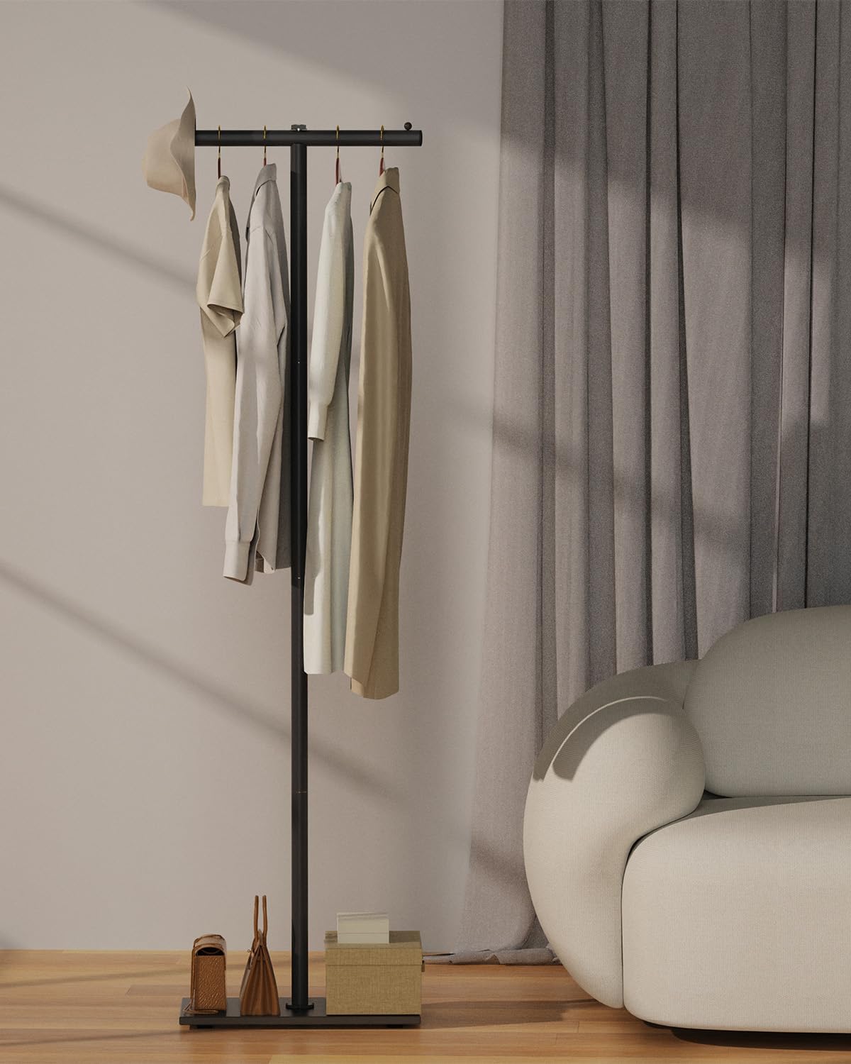 GUOHNHE T-shaped Coat Rack Freestanding, Heavy-duty Metal Tree for Boutiques Modern Clothes Hanger with Rock Slab Base - Image 4