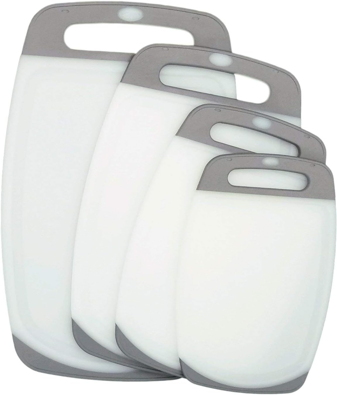 Clean Cut Cutting Board Set - 4 Piece Non-Slip Poly Plastic Kitchen Chopping Boards - Gray & White