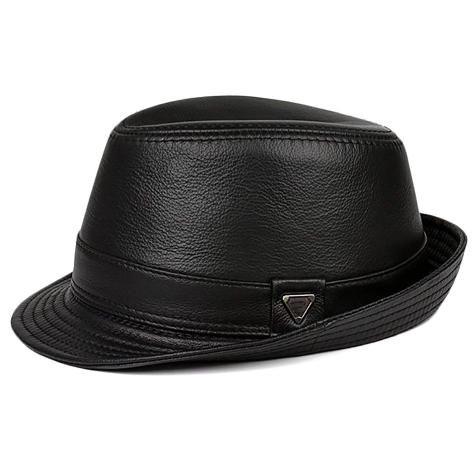 HNVAVQ Cappello Fedora in Pelle per Uomo Donna Cappello Jazz Vintage Cappello Trilby Cappello Panama Unisex Cappello da Chiesa