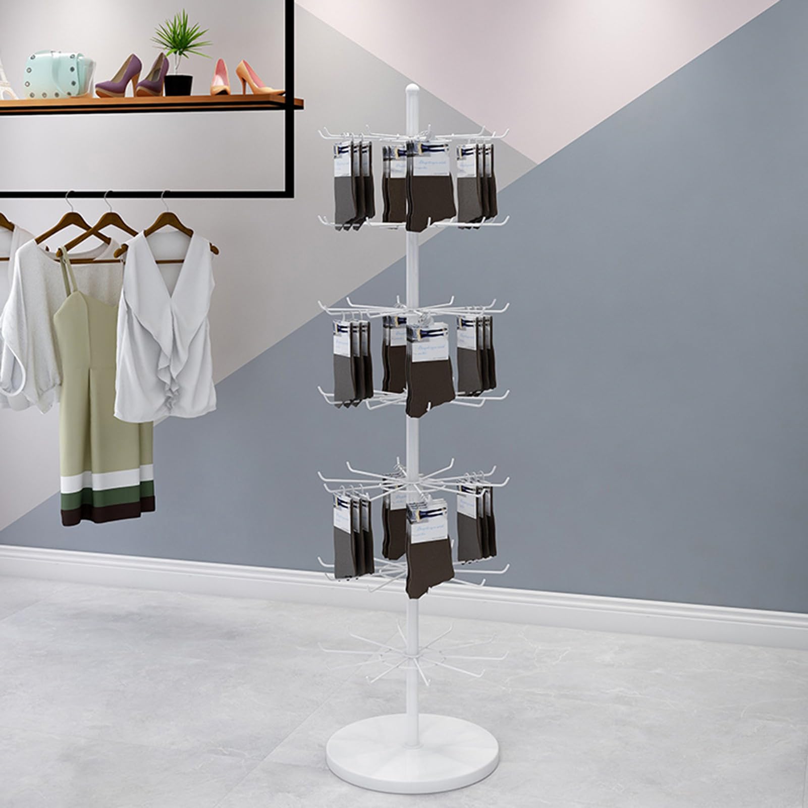 Espositore Rotante A 7 Livelli Bianco Con Ganci E Ruote - Scaffale Mobile Per Negozio, Ideale Per Gioielli, Portachiavi, Giocattoli E Calzini - 4