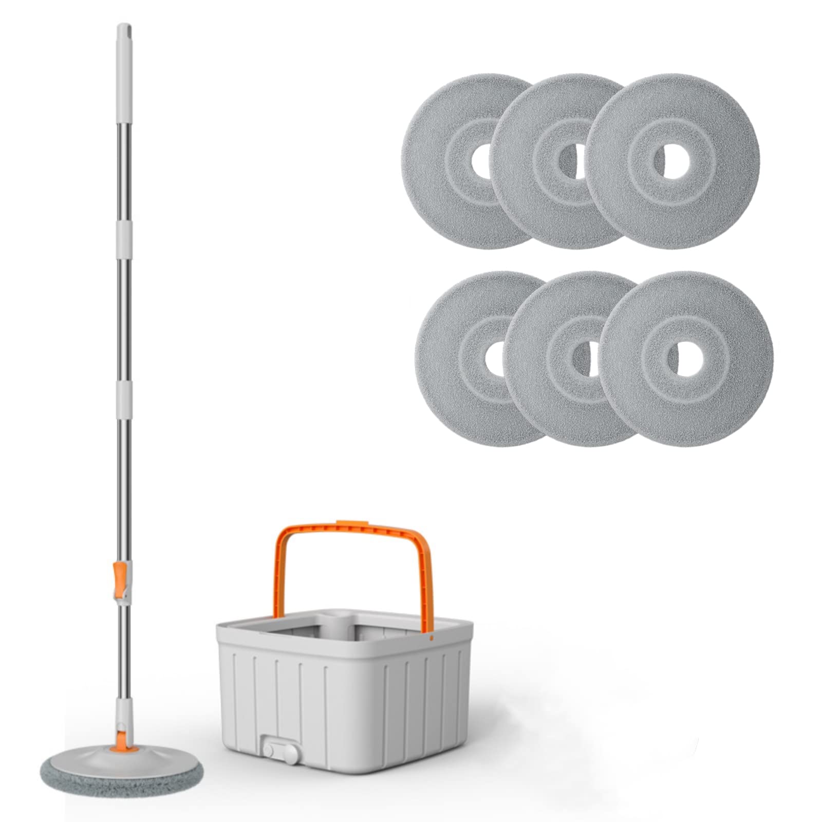 HONPOLO Spin Mop Bucket Lazy Household Mops Clean & Dirty Water Separation Free Hand-Wash Mopping Artifact with Bucket Mop Rotating Flat Absorbent Mop Wet & Dry Cleaning, 6 Pcs Replacement Mop Pads