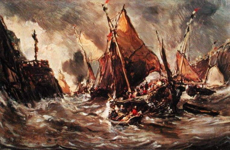 Peinture Navires dans la tempête Eugene Isabey - Toile murale abstraite d'exception de 60x90cm