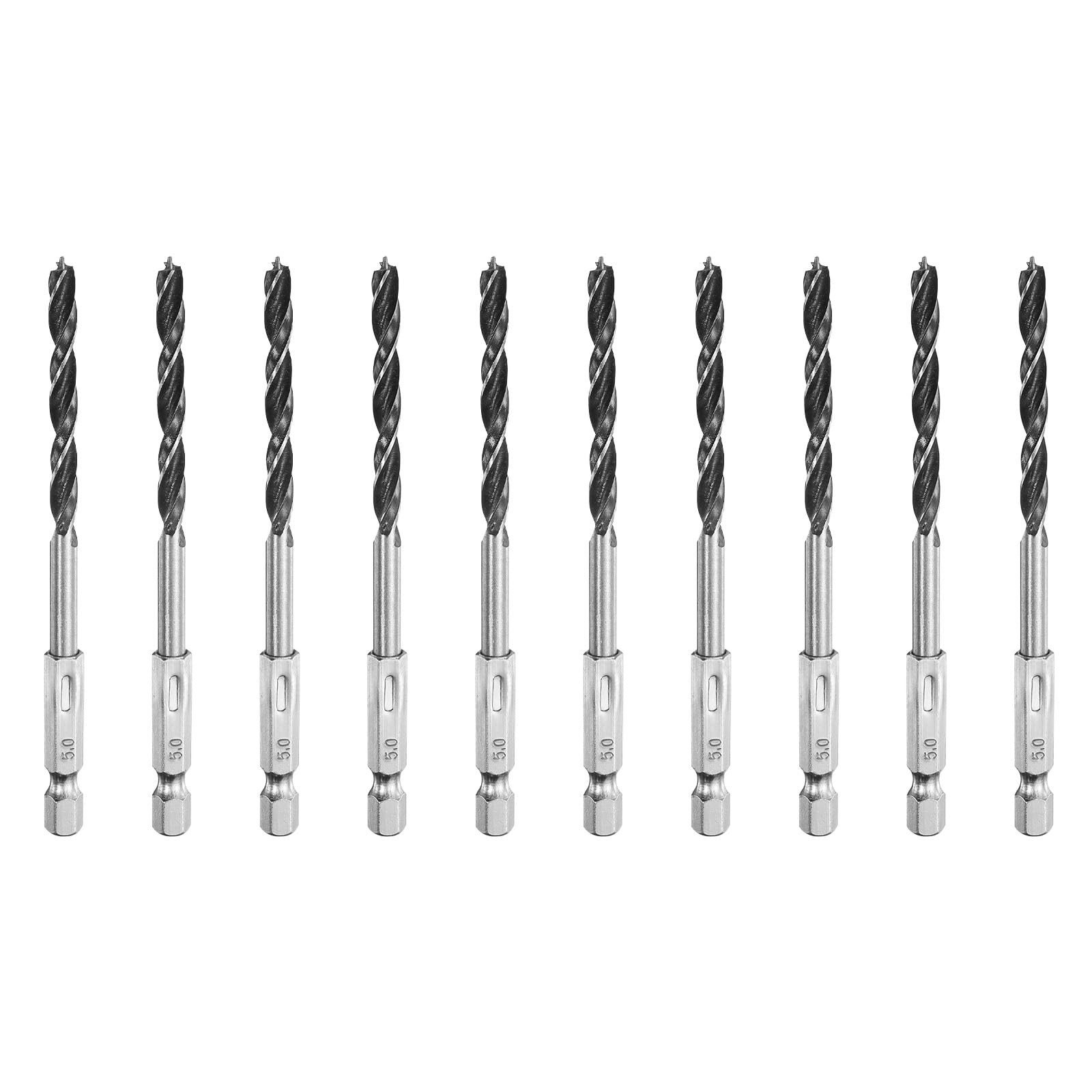 HARFINGTON 10pcs Brad Point Drill Bits Set 1/5" Dia High Carbon Steel Spiral Wood Twist Drill Bits with 1/4" Hex Shank for Drilling Softwood Hardwood