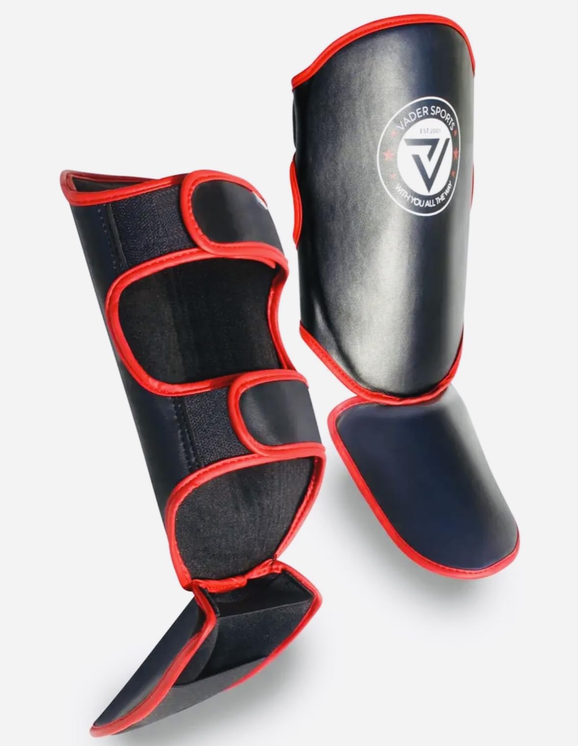 VADER Shin Guards for Kickboxing, Muay Thai, Martial Arts Shin Instep Pads for Kids/Adults Foot & Leg Protection Sparring Training Shin Pad for BJJ Karate Boxing Taekwondo (Black, M)