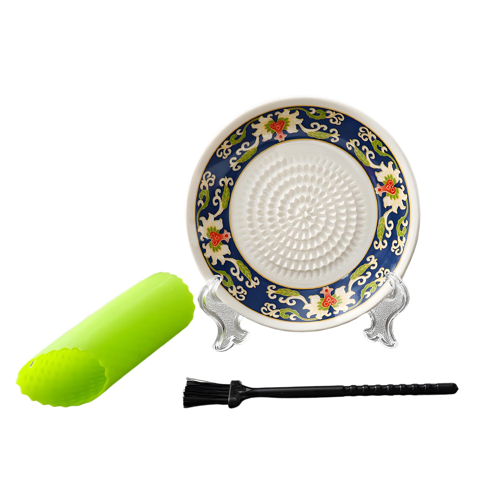 Tsophreniq Ceramic Garlic and Gingers Crusher Plate with Peeler and Brush Set Fruit Mashers Grinder Grater for Easy Kitchen Tasks Food Grade Ceramic Grater