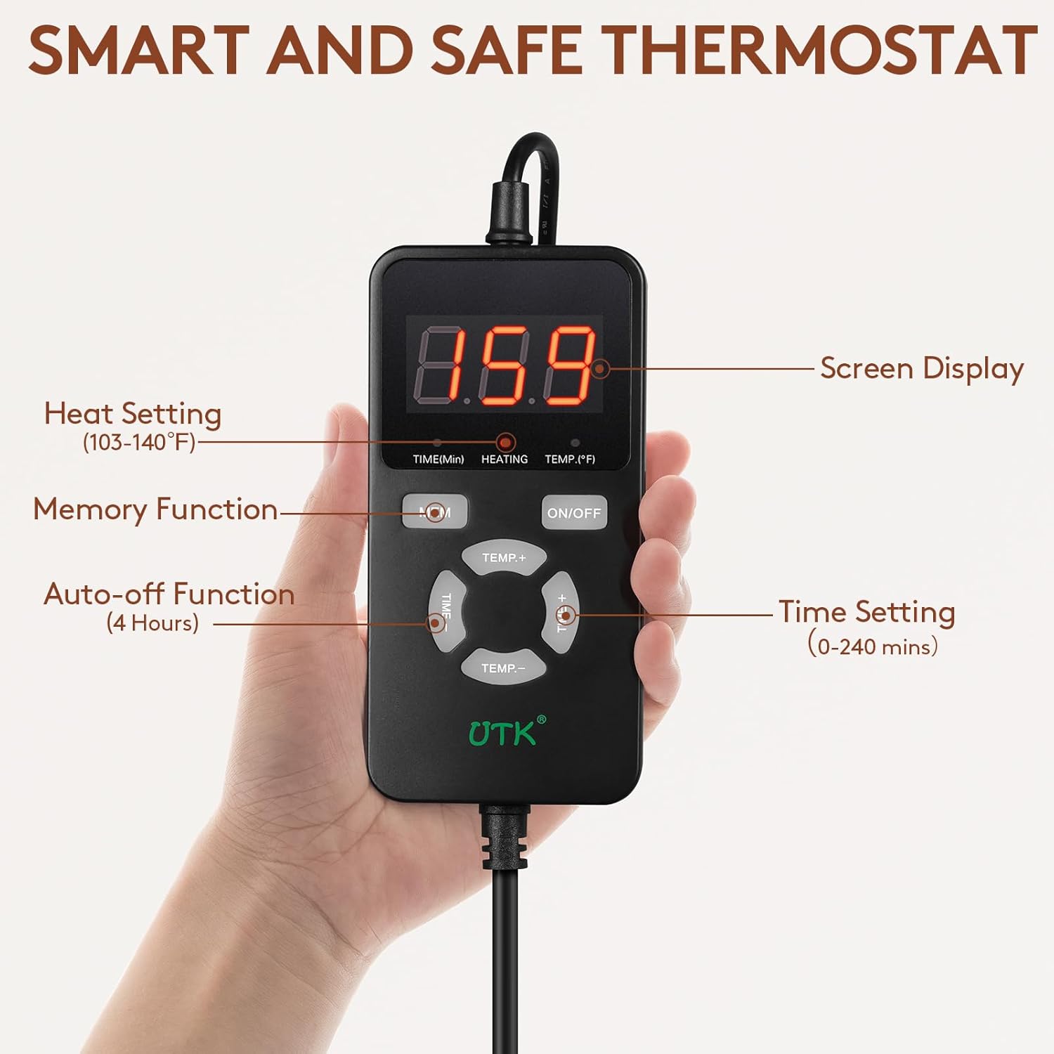 UTK Full Body Size Infrared Heating Pad for Pain Relief, 70" x 31" Ultra Soft Far Infrared Heating Mat, EMF Free, FSA-HSA Eligible, Smart Controller with Memory Function, Super Large Size - Image 7