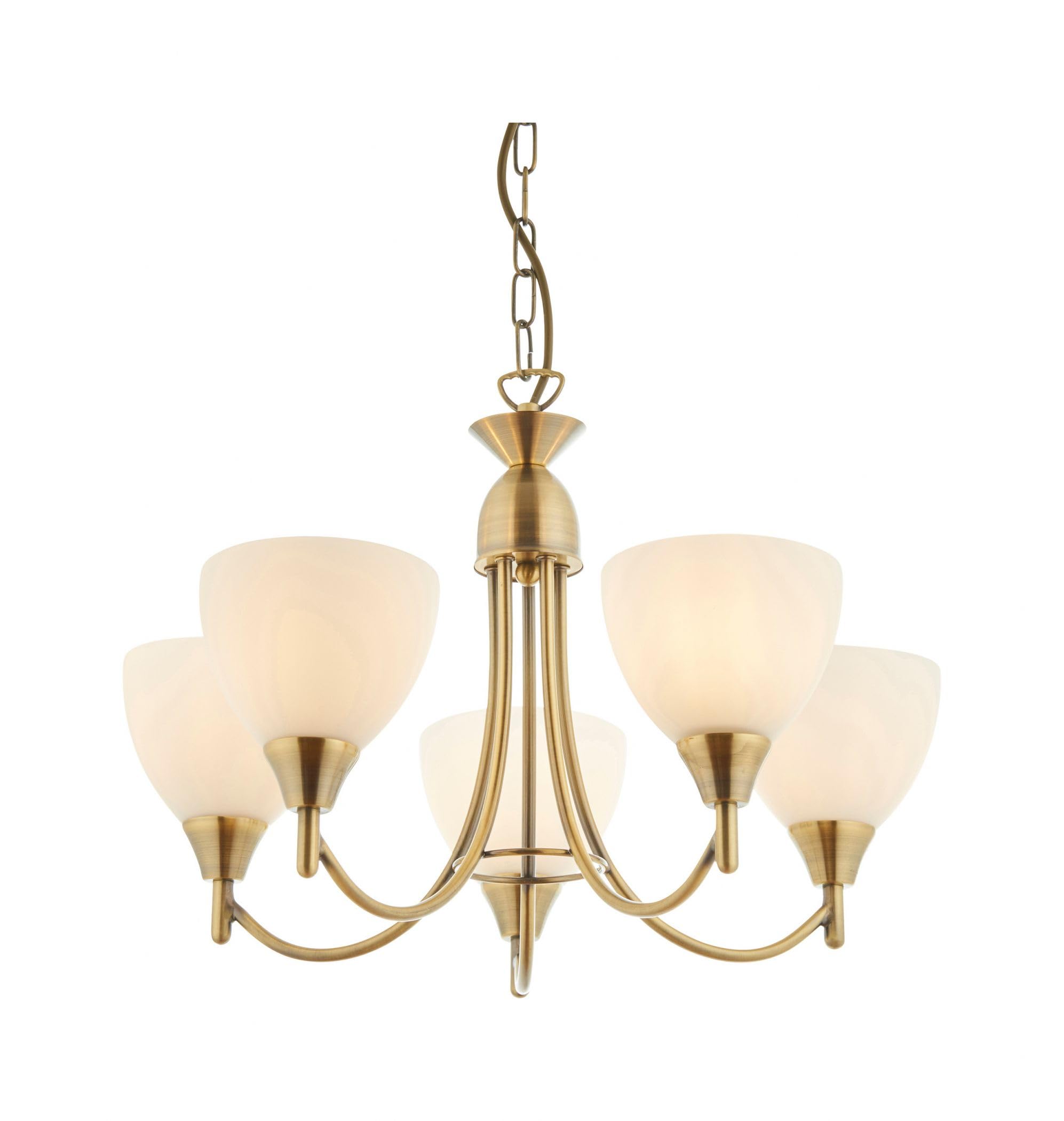 Endon Gold And White Alton Classic Antique Brass E14 Dimmable 5 Light Pendant Semi Flush Ceiling Light