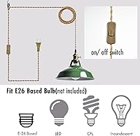 Vista 7 de YUBOLE Modern Green Plug-in Pendant Light,Macarons Kitchen Hanging Swag Lighting, Metal Barn Shade with On-Off Switch Plug Cord Light for Bedroom