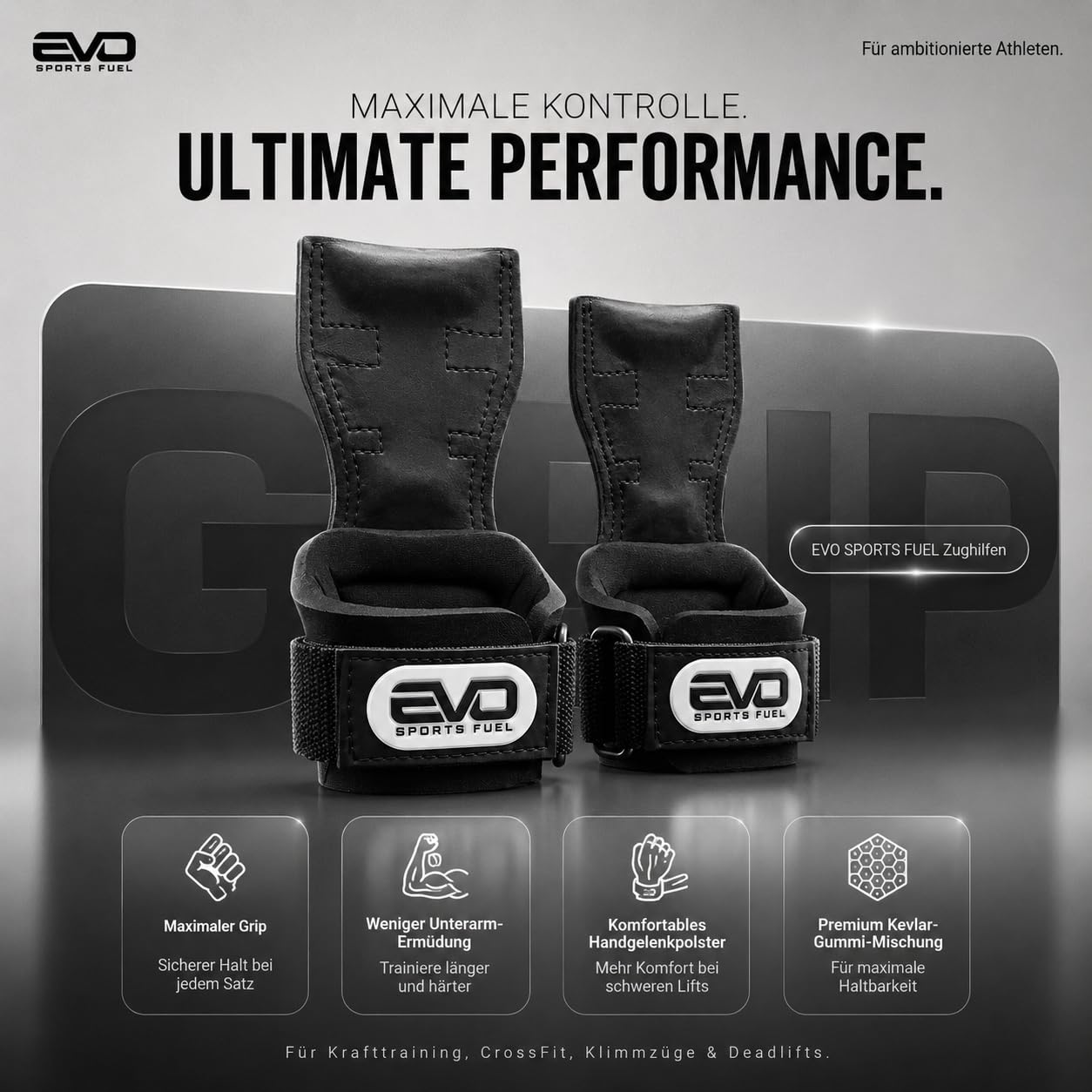 EVO SPORTS FUEL Zughilfen Krafttraining & Crossfit | Lifting Straps für Frauen & Männer | Griffhilfen Kraftsport & Gym Zubehör | Ideal für sicheres Gewichtheben & mehr Griffkraft beim Training