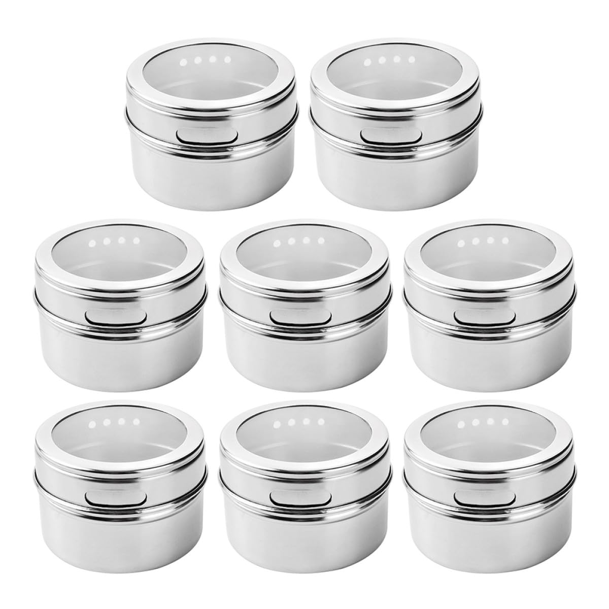 Boîtes à Épices Magnétiques et Double Tamis en Acier Inoxydable Lot de 8 avec Couvercle Transparent Cuisine Organisée et Pratique