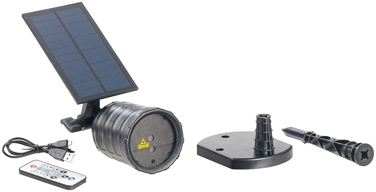Lunartec Gartenlaser: Solar-Laser-Projektor mit Akku, Sternenregen-Lichteffekt, Timer, IP65 (Solar Projektor Weihnachten, Weihnachten Batterie, LED)