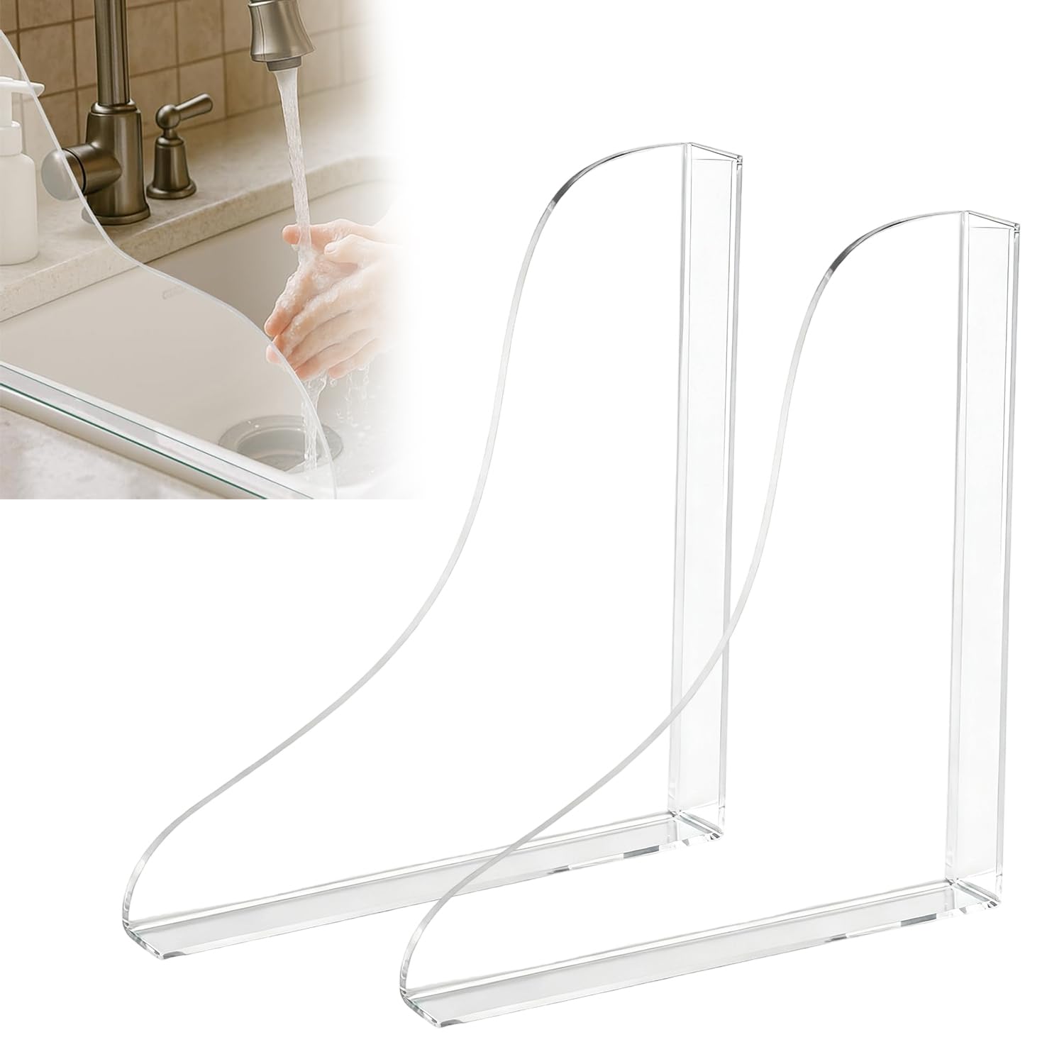 Givendoris 2-Piece Acrylic Bath Splash Guard for Tub and Shower, Transparent Water Barrier to Keep Bathroom Dry and Clean