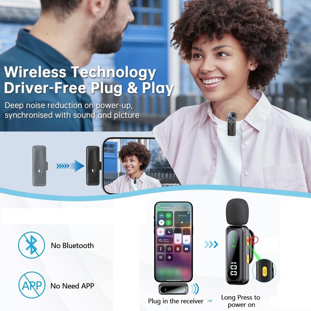 YiYunTE Wireless Lavalier Microphone, Mini Bluetooth Clip-On Lapel Mic - Image 2