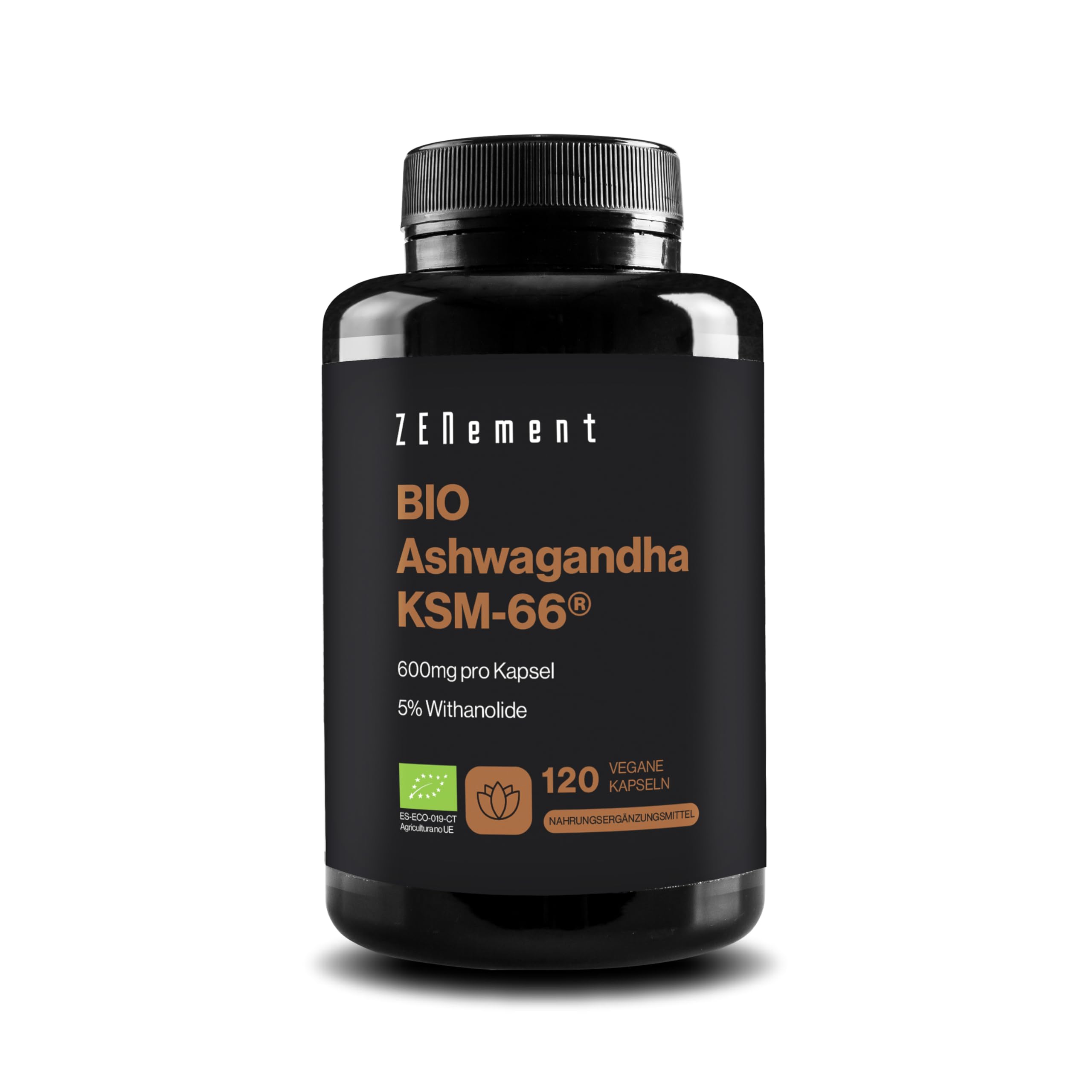 Ashwagandha KSM-66 Bio – 600 mg pro Kapsel – Wurzelextrakt mit 5% Withanoliden – Vegane Formel ohne Zusatzstoffe – 120 Kapseln – 4 Monate Vorrat – Zenement