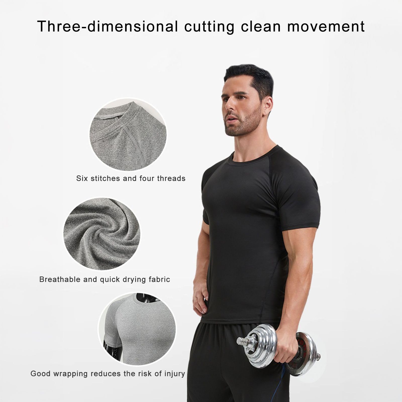 Paquete de 3 camisetas para hombre, de secado rápido, manga corta, transpirables, absorben la humedad, para entrenamiento, correr, trabajo