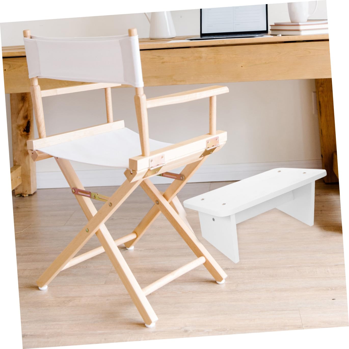 Amosfun Repose-Pieds Antidérapant en Bois 30 Cm Incliné pour Bureau, Tabouret sous Table pour Adultes, Marchepied Ergonomique Blanc Chaud, Accessoire de Confort Travail la Maison