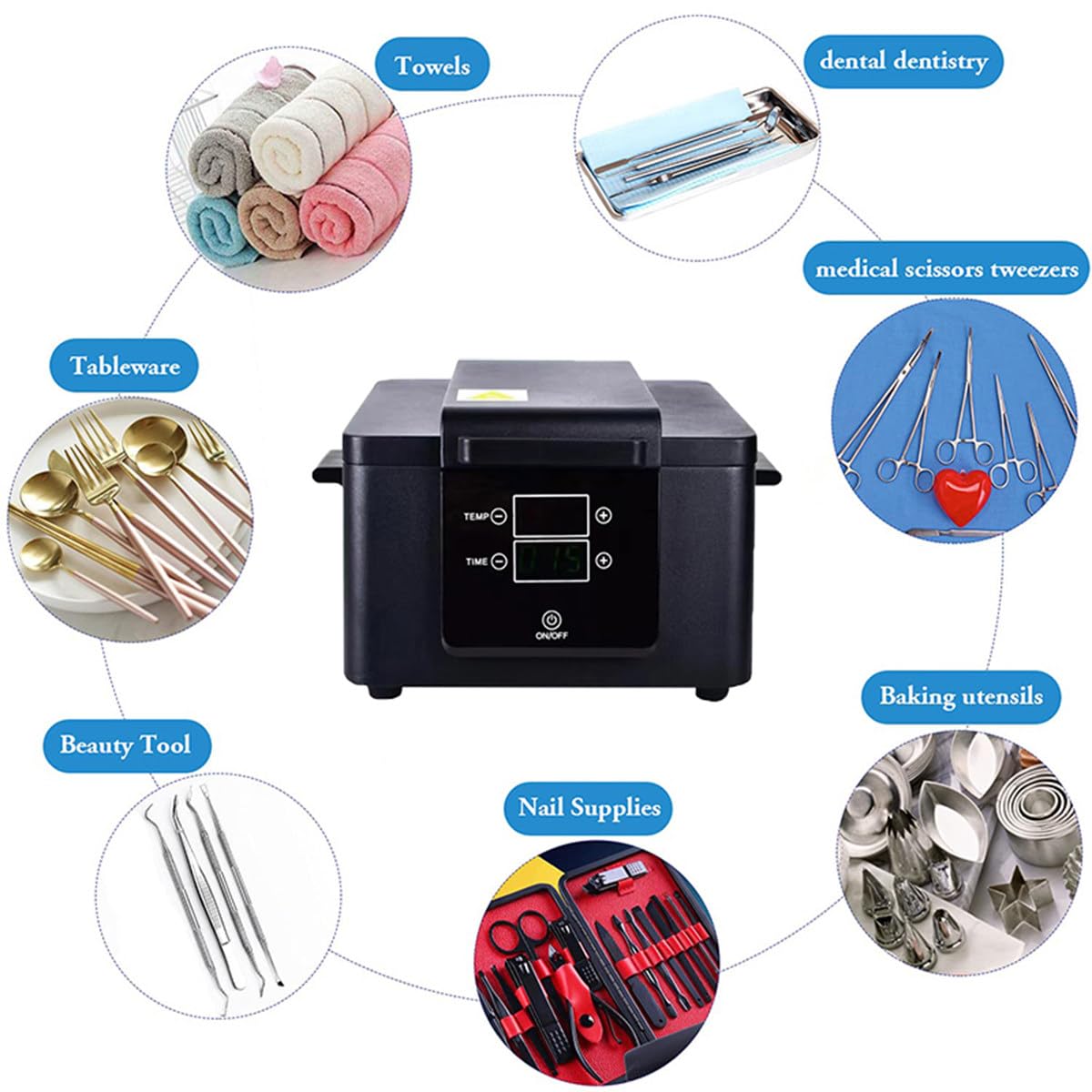 200 ° C Sterylizator wysokotemperaturowy z timerem, sterylizator narzędzi do paznokci, sterylizator suchego ciepła Suche zaciski do salonu Manicure Szafka do czyszczenia metalu, dla (czarny)