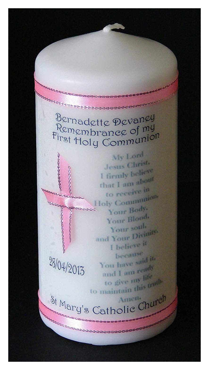 Cellini Candles Girls Pink Candle First Holy Communion Personalised Gift For
