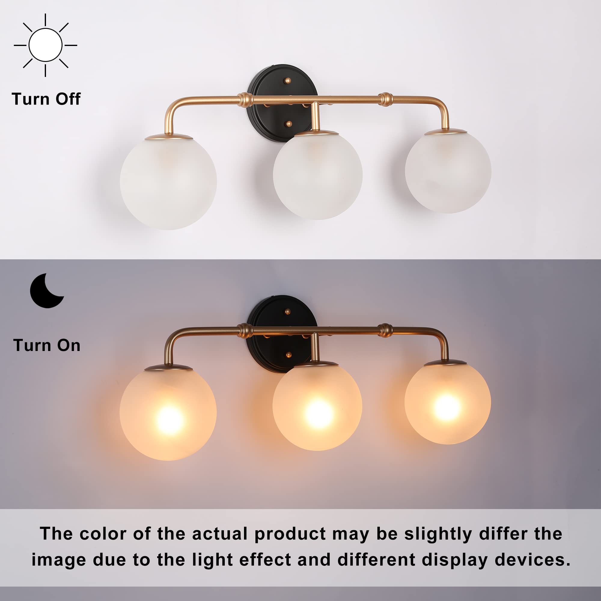 Durent Bathroom Vanity Light With Mercury Glass Shades - Black & Gold Modern Fixture