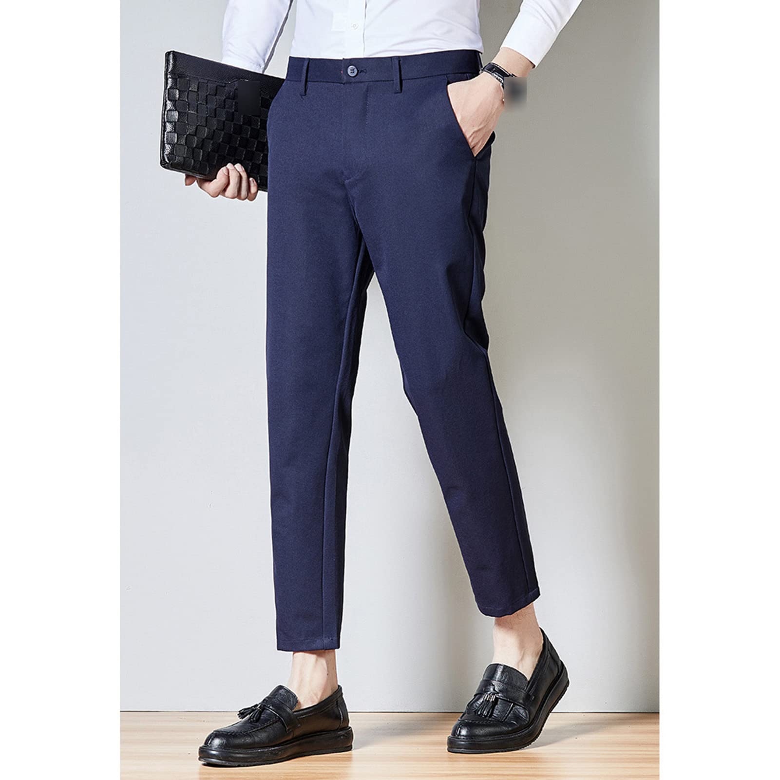 Maiyifu-GJ Men's Slim Fit Stretch Pant Solid Color Skinny Tapered Suit Pant Lightweight Wrinkle Resistant Business Trousers (Blue,34)