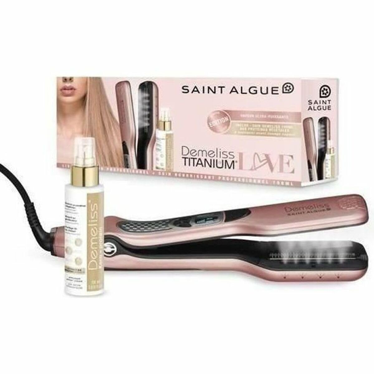 SAINT ALGUE Zestaw wygładzający do pary Demeliss TITANIUM Love Edition kolor różowy gold + pielęgnacja odżywcza 100ml Kera-PROTEIN