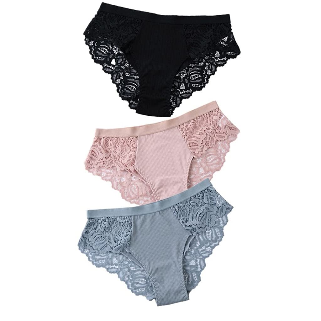 3Pcs Cotton Panties Briefs Lace Women Lingerie for Female Ladies Floral Pantys Underpants E X-Lcode