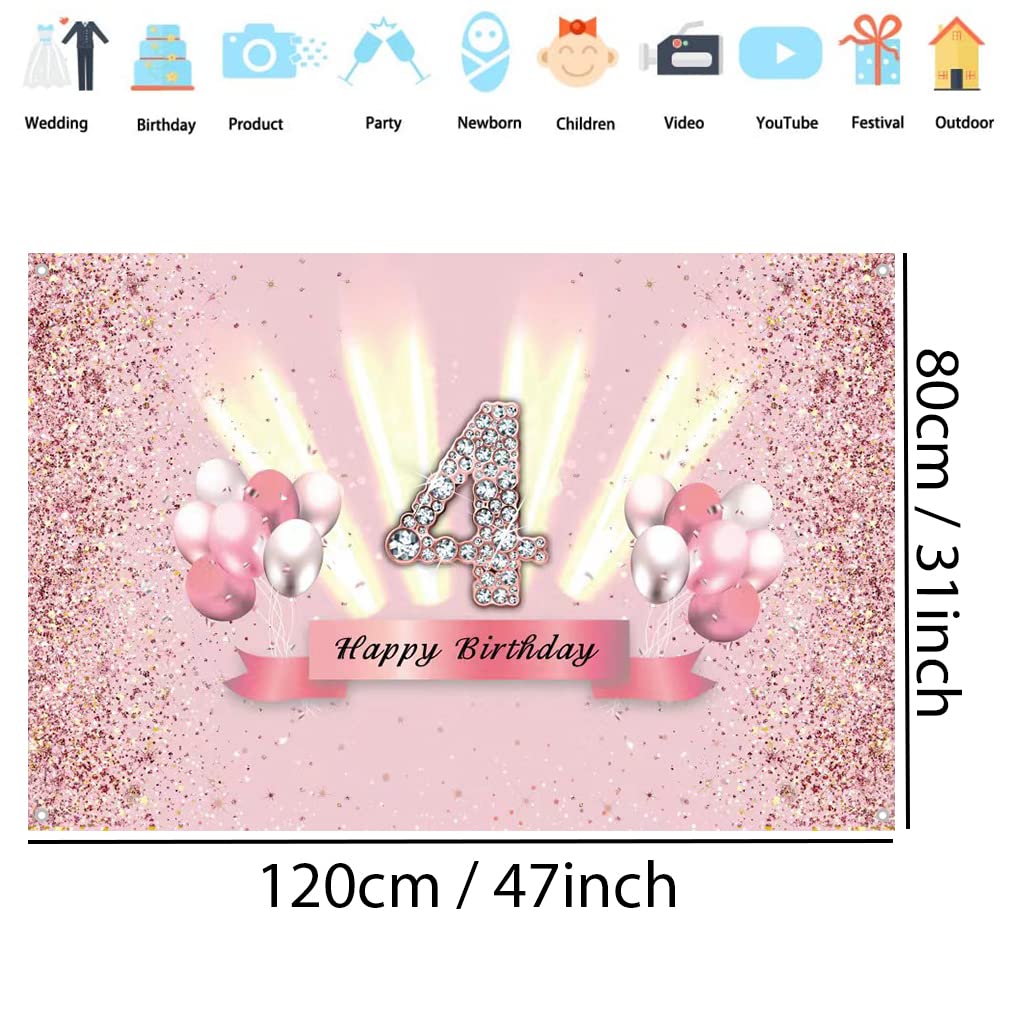 Banner Per 13° Compleanno Ragazza - Poster In Tessuto Glitter Rosa 120x80 Cm Con Anelli In Rame, Decorazione Festa Glitterata - 6