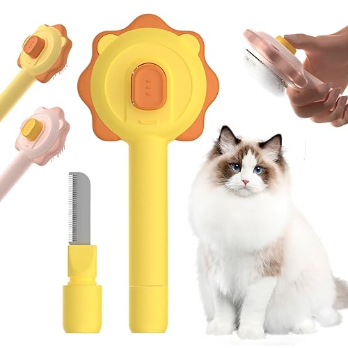 Cepillo para gatos con botón de liberación, cepillo de limpieza de pelo de mascotas con peine de dientes densos extraíbles, cepillo autolimpiante