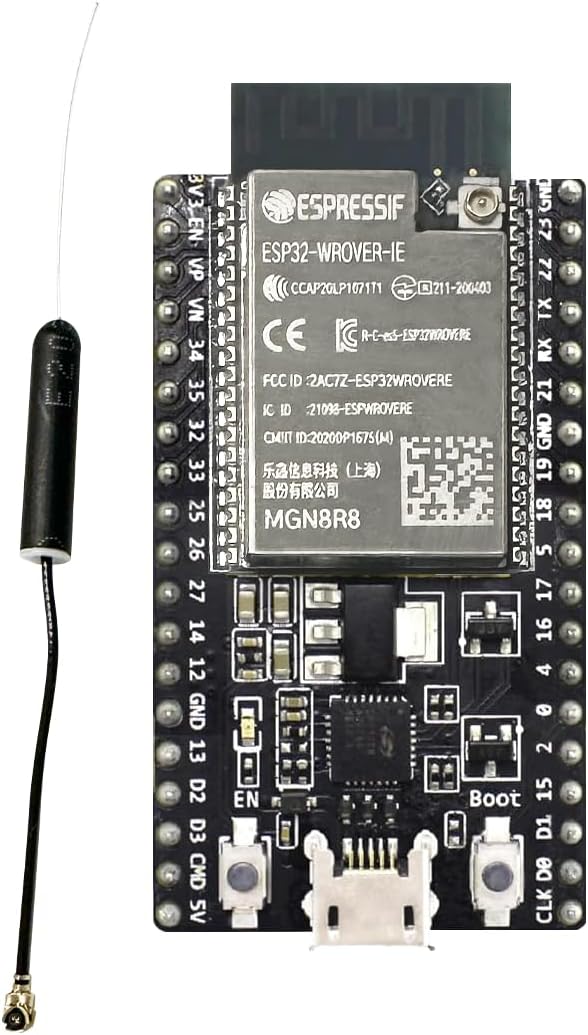 Espressif ESP32-DevKitC-VIE Development Board with ESP32-WROVER-IE, 4 MB Flash, 8 MB PSRAM, USB, Bluetooth, 802.11 N, FreeRTOS, 240 MHz CPU