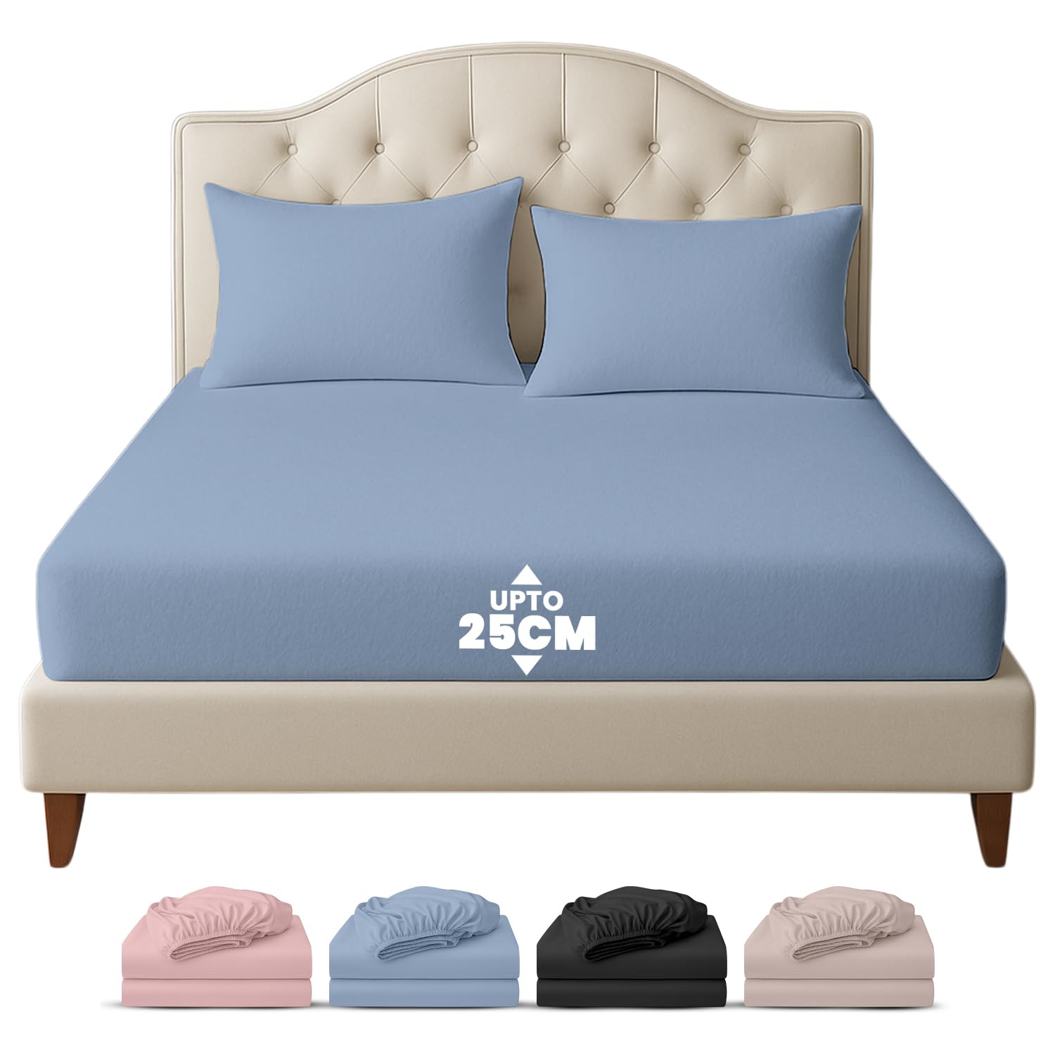 Rohi 100% Brushed Cotton Flannelette Fitted Sheets Super King– Super Soft & Cozy Thermal Bed Sheets – 25cm/10" Deep Fitted Sheet (Super King Fitted Sheet, Blue)