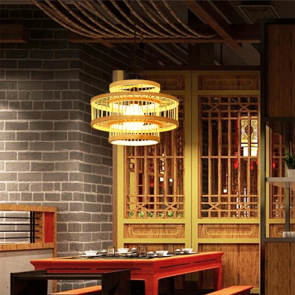 Lámpara Colgante De Bambú Tejido, Estilo Rústico De Granja, Para Techo, Con Cable Ajustable En Altura, Casquillo E27, Luminaria De Estilo Bohemio Japonés Para Isla De Cocina, Barra