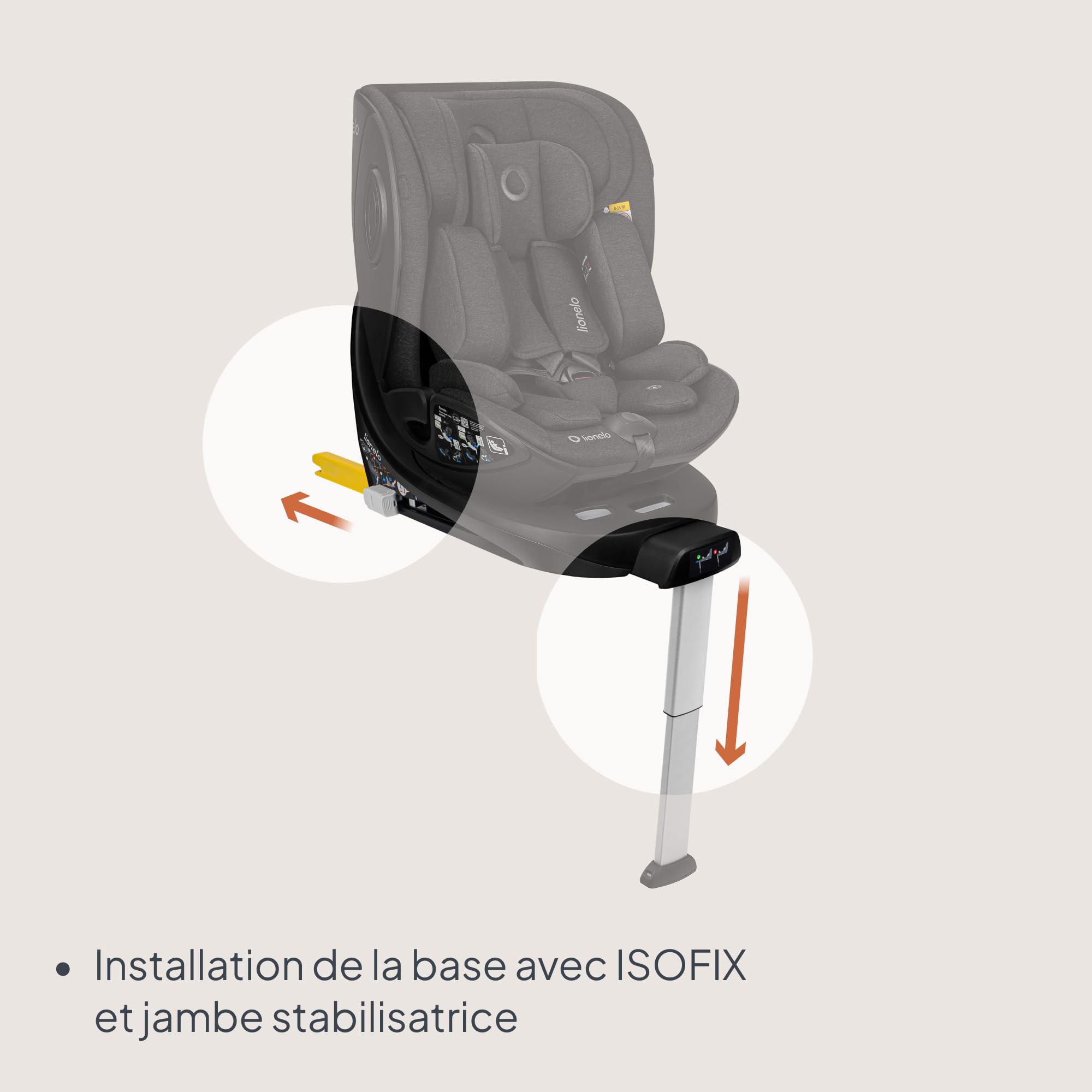 Lionelo Moxie Plus i-Size Base ISOFIX Pivotante 360 Pour Siège Auto Moxie i-Size (Et Next) Jambe De Force, Indicateur De Bonne Installation, Rotation À Une Main