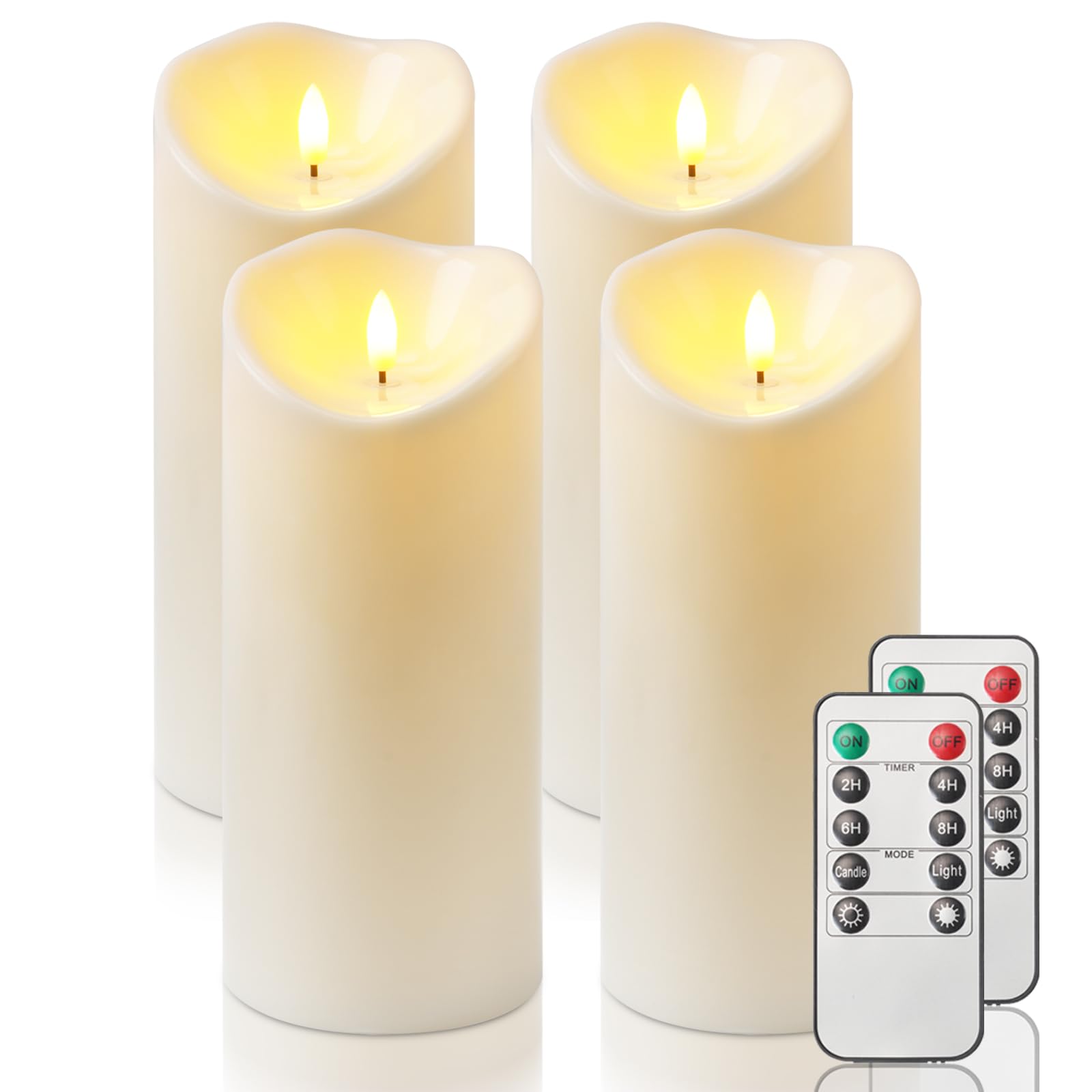 Homemory 4"x9" Outdoor Waterproof Flameless Candles with Timers and Remote Control, Battery Operated Candles, LED Plastic Candles, Ivory White, Set of 4