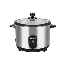 BEPER P101VAP001 Cuociriso elettrico con Funzione Mantenimento Calore, Cestello per Cottura a Vapore, Rivestimento Antiaderente, Coperchio in Vetro, Autospegnimento, Acciaio Inox