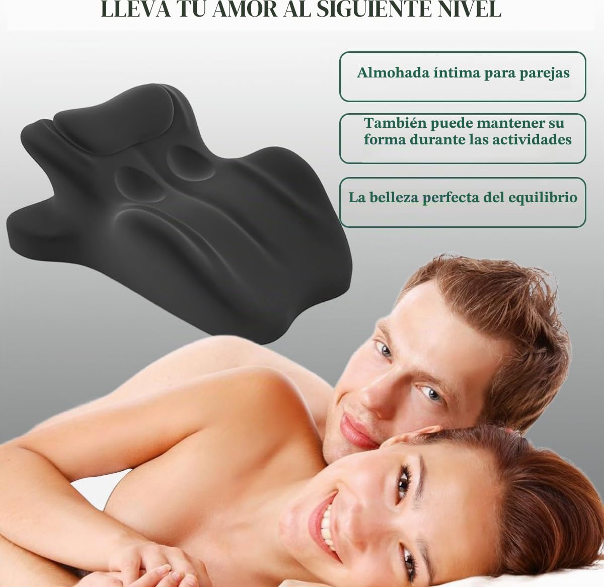 Almohada para Parejas de 27° - Cuña de Espuma viscoelástica para Mayor Comodidad y conexión - Almohada ergonómica, Funda fácil de Limpiar,Negro